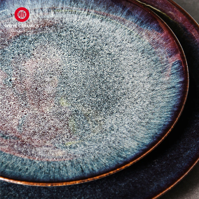 WEIYE Newest Design Recycled Stoneware Chinese Black Rustic Glaze Ceramic Kitchen Plates Set Dinner Dinnerware