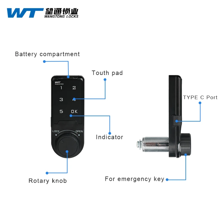 I Factory Electronic Keyless Combination Number Digital Cam Safety Keypad Gym Touch Pad Lock for Locker Cabinet WT 1603BK