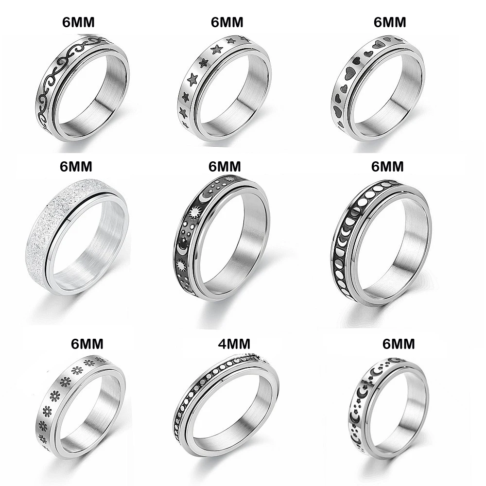 Legenstar Stainless Steel Spinner Rings for Women Men Fidget Band Rings Sun Moon Star Meditation Worry Ring for Stress Relieving