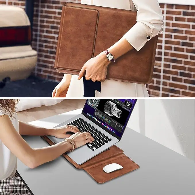 product magnetic leather laptop sleeve handle bag oem odm lightweight for business man women 13 14 15 16 inch portable computer cover-2