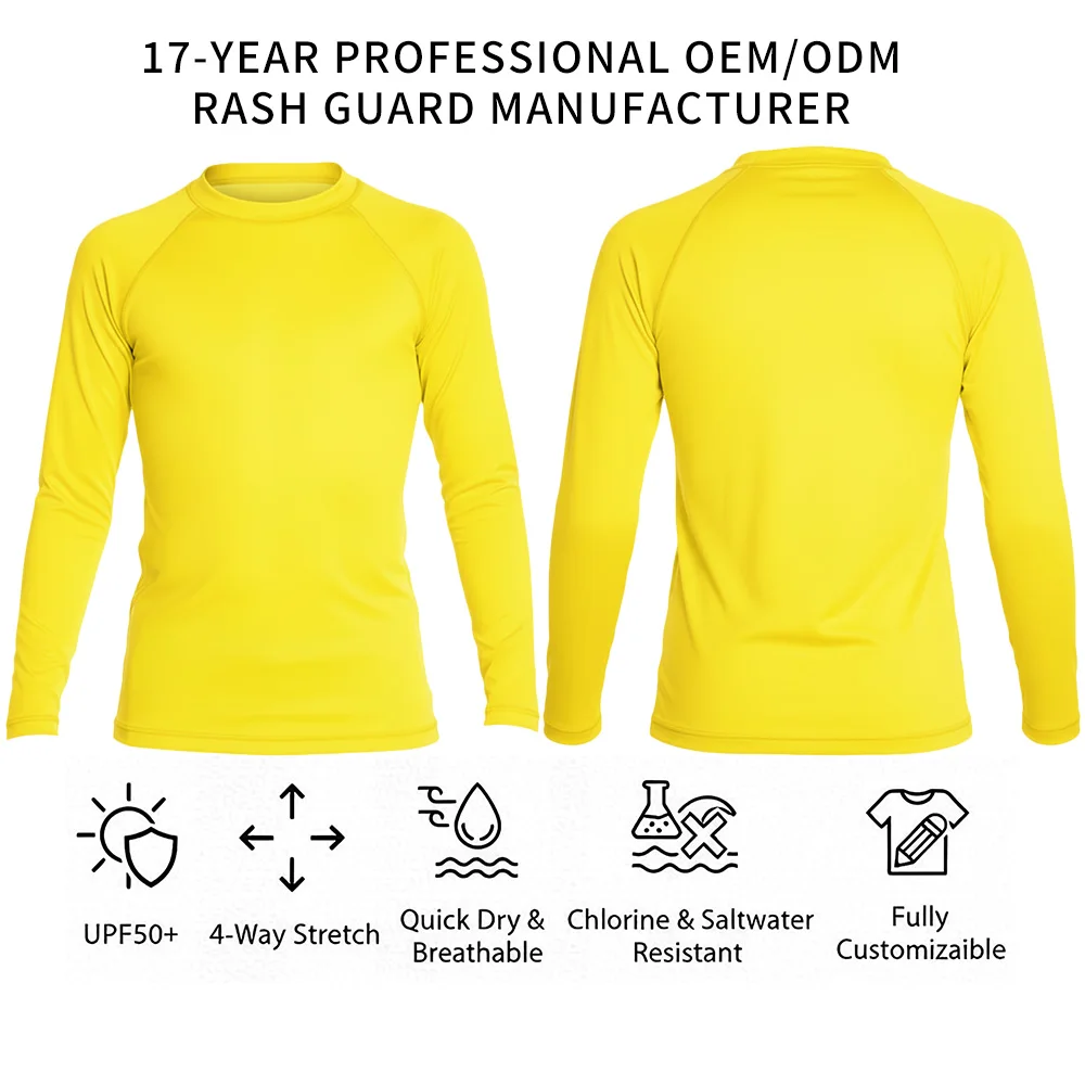 Top rash guard personalizzato per bambini, protezione UPF 50, maglia a manica lunga rapida asciugatura per ragazzi e ragazze, per surf, nuoto, in spandex poliestere