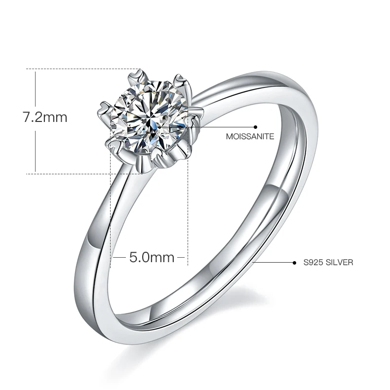 High Quality Fine Jewelry 925 Sterling Silver Solitaire 0.5carat Zircon Ring for Women