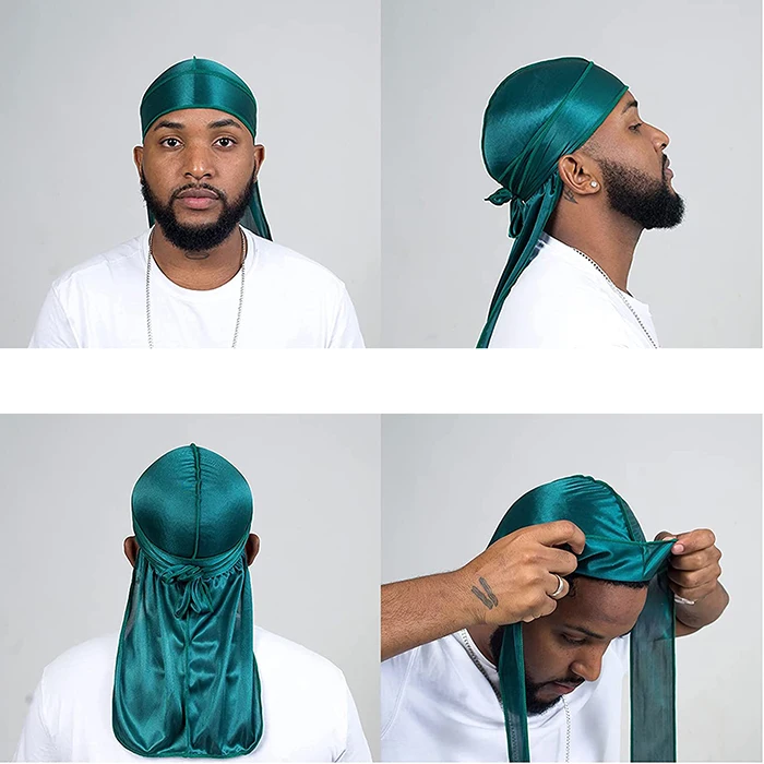 Custom Silky Headwraps Solid Designer Satin Durags Waves With Long Tail
