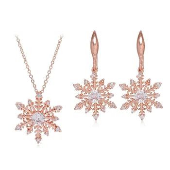 Fashion Rhinestone Christmas Snowflakes Pendant Earrings Necklace Jewelry Set