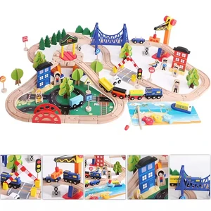 Custom Multifunctional Fishing Educational Classic Railway Toys 108pcs Wooden Train Set with Tracks & Accessories Children Train