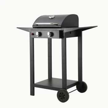 2 Burners Hot Selling Outdoor Use Easily Cleaned Barbecue Outdoor BBQ Parrilla Grill Oven with Side Table and Trolley