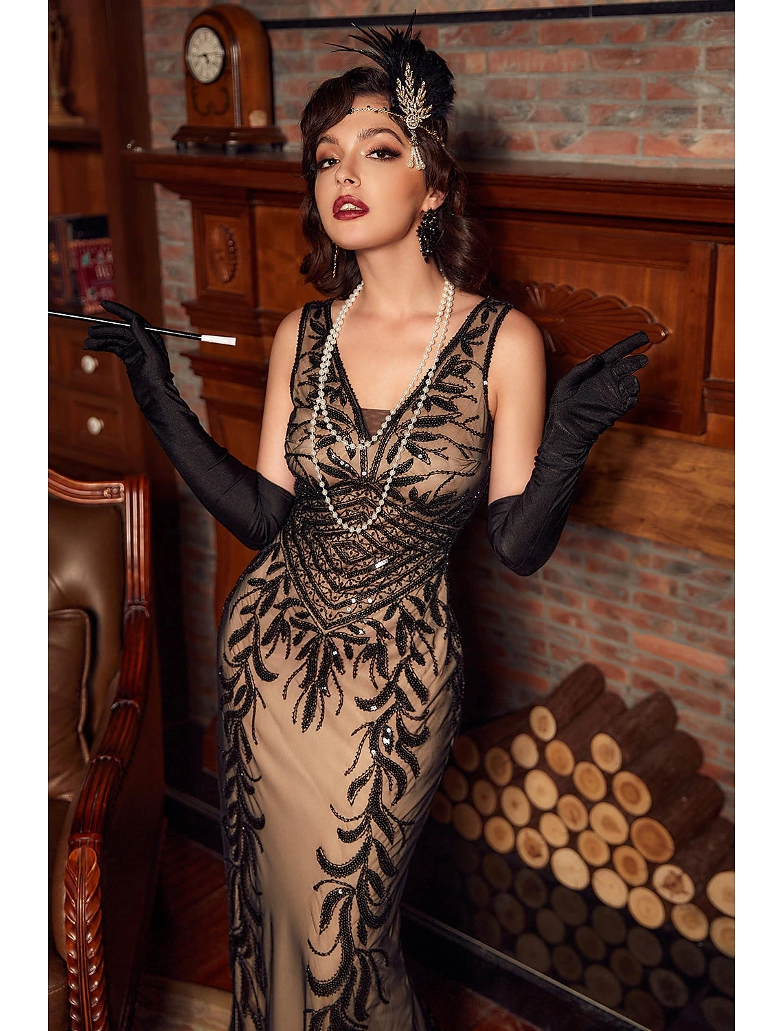 Evening Gown Elegant 1920s Flapper Dress Retro Vintage Roaring