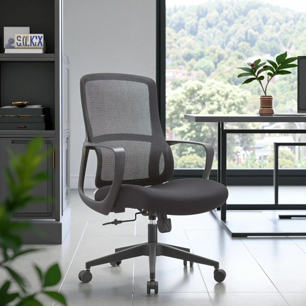 New Arrival JYG-Bell B Black Rubber Ergonomic Executive Office Chair Butterfly Base Breathable Fixed Armrest Adjustable Height 5