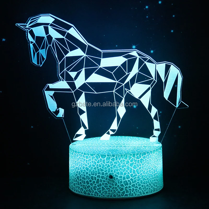 Crack Glow 7 Color Unicorn Remote Control 3d Lamp Illusion Acrylic Night Light for Kids Gifts