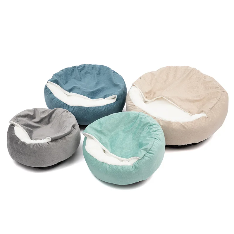 Luxury PV Fleece Inner PP Cotton Soft and Warm Comfortable Sleeping Cushion Donut Shape Washable Pet Dog Bed with Blanket