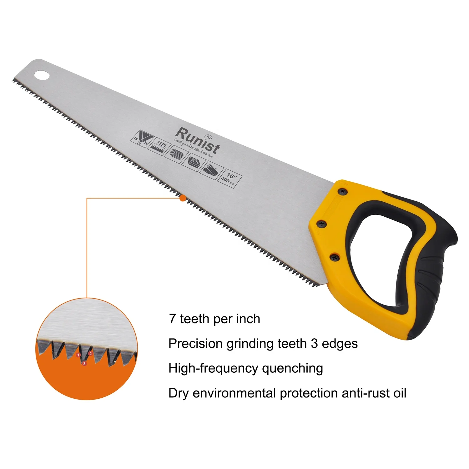 16 Inch Industrial & DIY Grade Hand Saw for Wood Metal Drywall Concrete Cutting-Fixed Blade