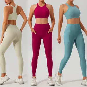 Women Custom Logo Yoga Set Breathable Quick Dry Fitness Sport Suit With Elastic Waist Leggings Bra Solid Pattern Workout Wear