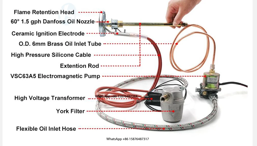 1 Diesel Light Oil Burner System with High Voltage Ignition Electromagnetic Pump Ceramic Igniter and Flame Retention Head