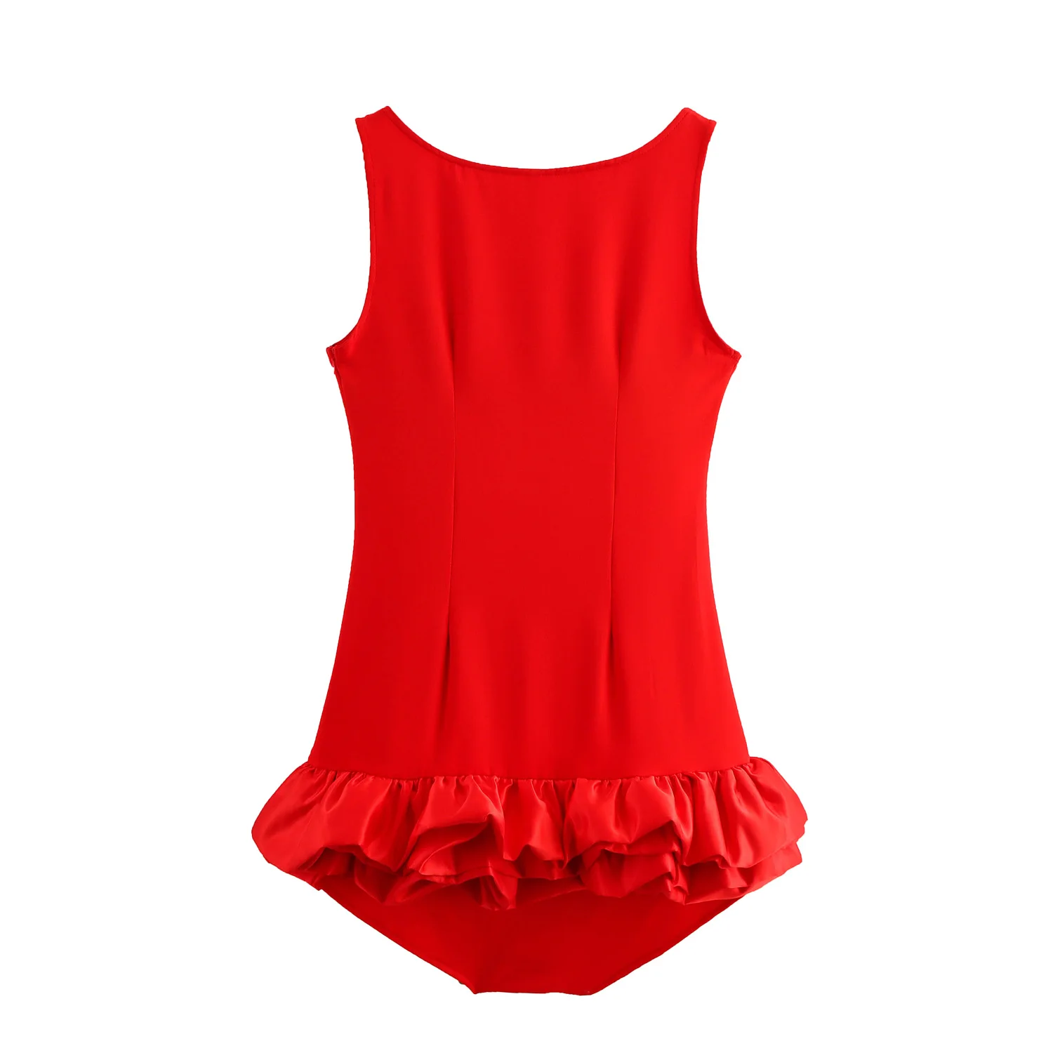 Square Collar Red Color Stylish Design Slim Fit Sleeveless Women Summer Short Mini Dress with Underwear