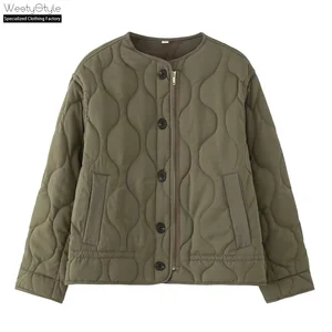 Winter European American Style Women's Knitted Polyester-Filled Eco-Friendly Coat-Crew Neck Long Sleeve Loose Casual Style