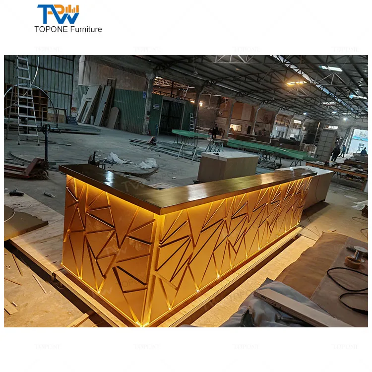 Wholesale Marble Stone Bar Counter Gold Stainless Steel Base