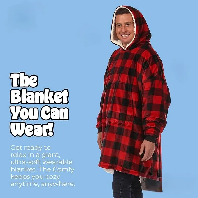 Quilted Plaid Pattern Hoodie Character-Designed Wearable Blanket Perfect Birthday Gift for Adults Kids Women Moms Mother's Day