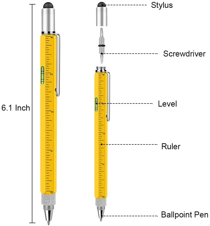 6 in 1 Multifunction Tool Pen With Custom logo Color and Engineering Pen With Inch Scale in Multi Ballpoint Pen