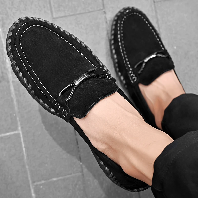 Men's Soft Moccasin Driving Loafers Suede Boat Shoes Fancy Men's Casual Genuine Leather Loafers