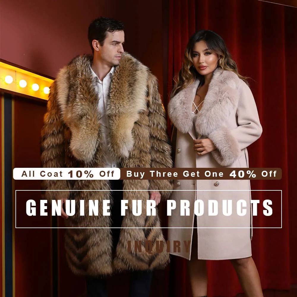 Thick Wolf Fur Collar Men and Women Fur Coats Couple Genuine