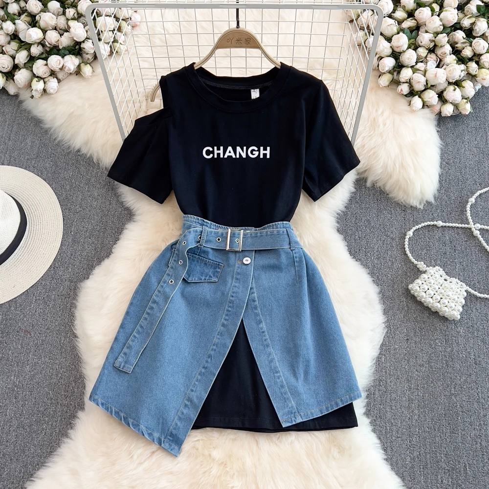 half shirt half skirt dress New Female Minority Very Fairy Design Feeling Shirt + Net Yarn Half Skirt Suit - T-Shirt and Fashion Clothing price