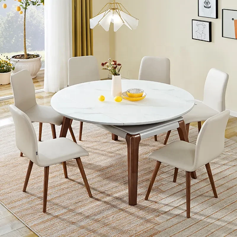 Quanu Custom Italian Modern Rotating Round 6 Seater Dining Table Set