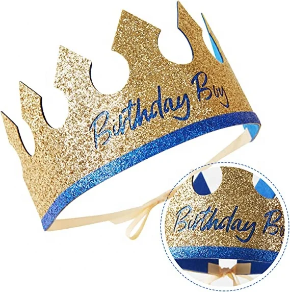 2 Pcs 1st Birthday Crown Hat Boy Numbers Hair Accessories Party Decorations Cutains Cutips Child
