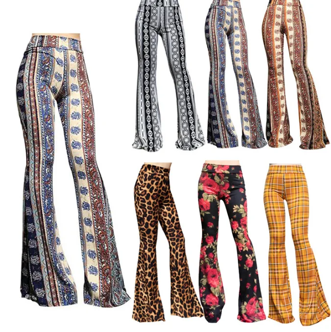 Europe and the United States Ladies Wide Leg Flared Ladies Printed Fashion Personality Pants for Women
