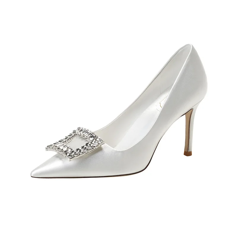Women Silk Satin Pointed Toe High Heel Pumps Ladies Wedding Shoes ...