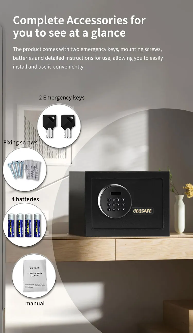 CEQSAFE Hotel Digital Fingerprint Smart Electronic Lock for Bank Box Home Time Safe Money Deposit Safety Kids Small Safe manufacture