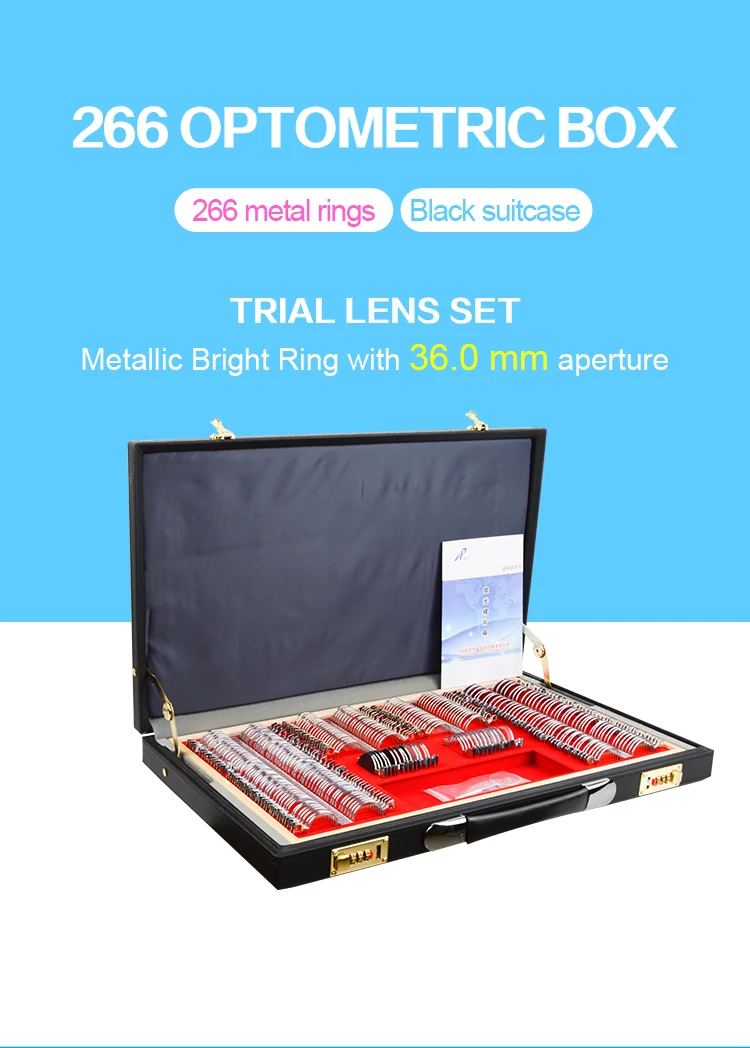 266 Trial Lens Set Optical Kit PU Case Metal Rim Grade AChina Factory A Grade Lens Case High Quality Optometry Equipment Optical Metal Rim Prism Trial Lens Set
