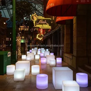 Bar Chair Multi-color Lighting Outdoor Square Stool Customized Logo Night Club Waterproof Glowing Furniture for Wedding Event