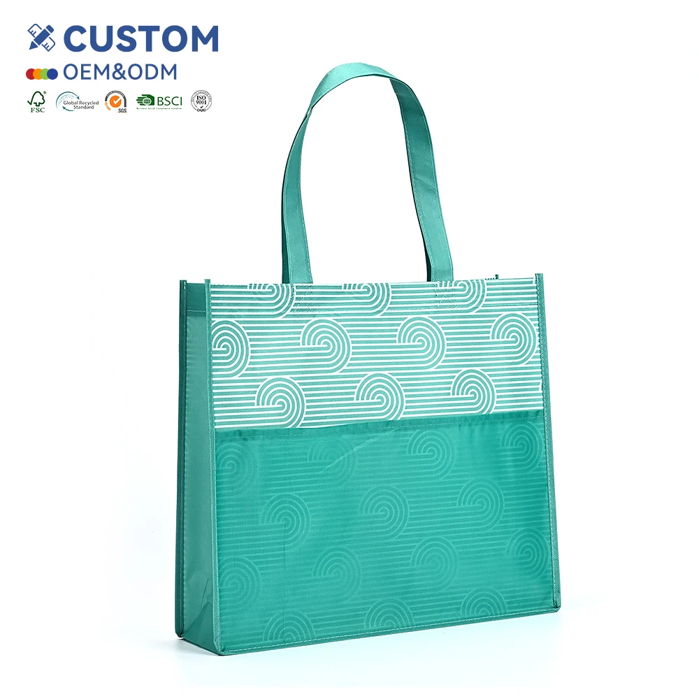 Hot Selling Wholesale Eco-Friendly RPET Backpack with Black Printed Handles Custom Logo Packaging factory