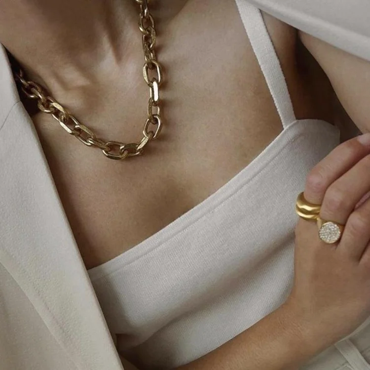 Stylish Vintage Stainless Steel Jewelry Sets Chunky Link Chain 18k Gold