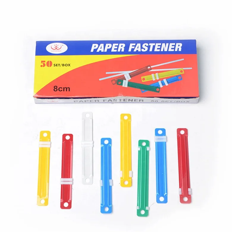 Office Stationery Supplies Colorful PVC Prong Binding Paper Clip Plastic Paper Fastener
