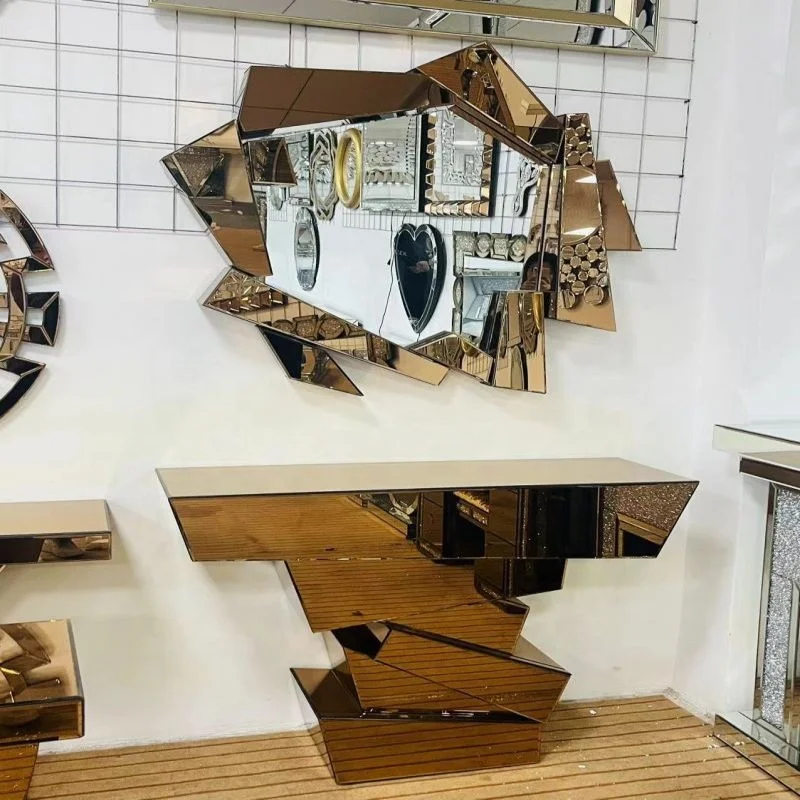 Modern Irregular Shape Glass Console Table with Extendable Mirror for Living Room Dining Workshop Hotel and Home Furniture