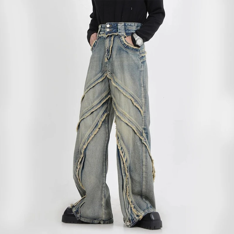 DiZNEW Custom jeans Manufacturer Printed wax-coated cotton jeans Metallic foil wax men's straight leg jeans details