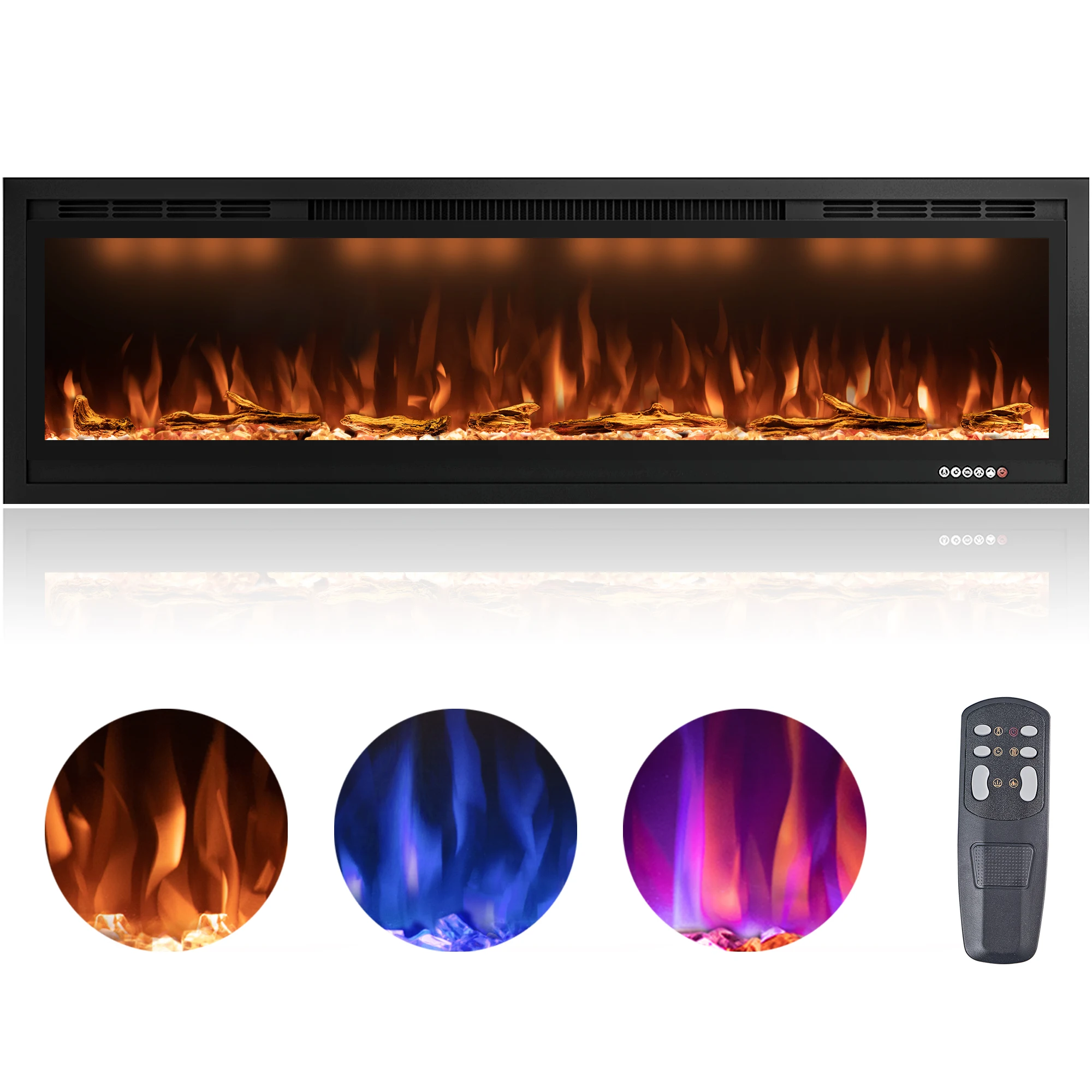 Media Electric Fireplace Heaters, 60 Inches Luxury Fireplace, Modern Recessed and Wall Mounted Fireplaces with real frame