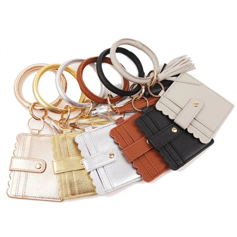 Women's Multifunctional PU Leather Wristlet Wallet Bracelet Keychain with Tassel Card Holder Credit Card Purse and Pocket