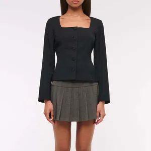 Clothing Manufacturers Custom Spring Summer Autumn Long Sleeve Square Neck Button Sweaters Basic Top
