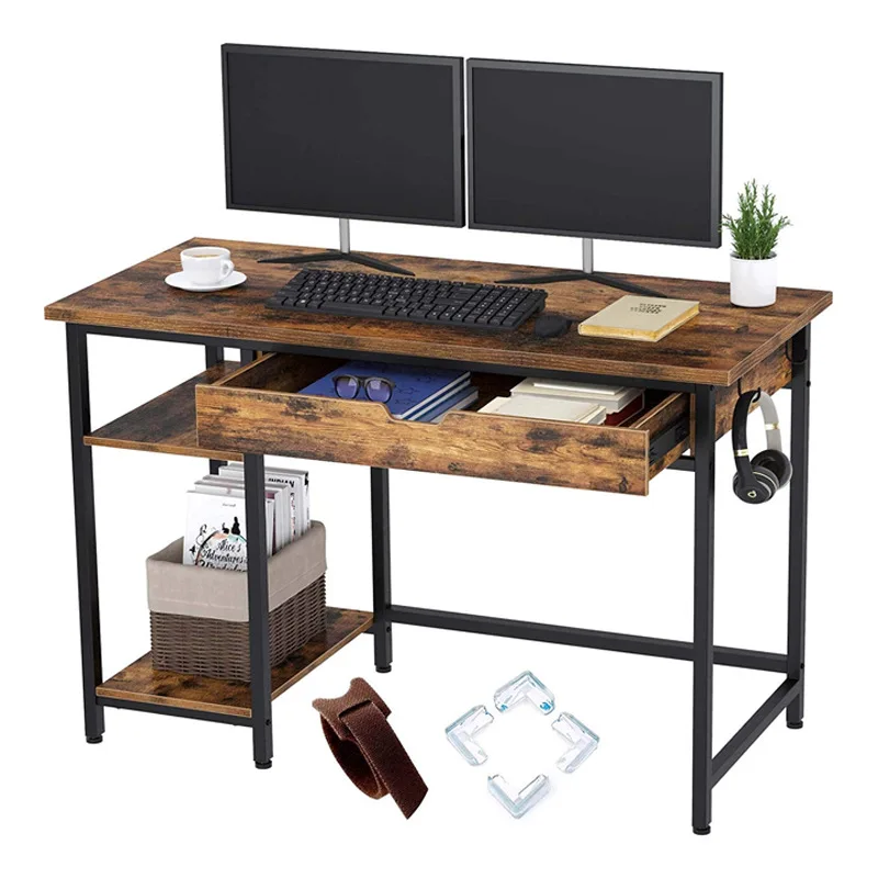 Computer Table With Rack Modern Office Computer Table Desk With Drawers and Storage Rack ...