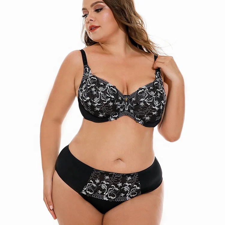 OEM Underwire Embroidered Lace Large Plus Size DD Lace Sexy Lingerie Big  Breasted Bra & Brief Set