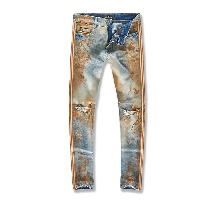 Pantalones Vaqueros A Rayas Para Hombre,Jeans Estilo Desierto Con Insignia  Y Detalle Rasgado,Para Verano Y Otoño,Venta Al Por Mayor - Buy Placa Vaqueros  Hombre,De Los Hombres A Rayas Pantalones De Mezclilla,Desierto Denim