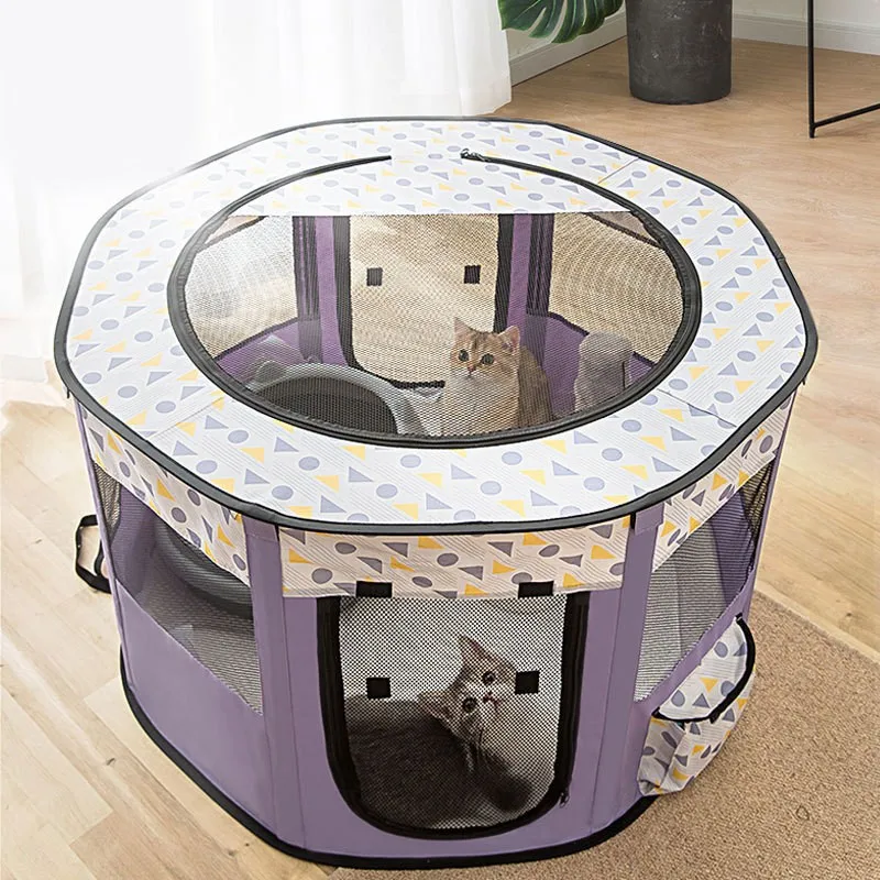 High Quality Oxford Fabric Removable Mesh Shade Cover Waterproof Portable Foldable Pet Dog Playpen Suitable for Indoor &Outdoor