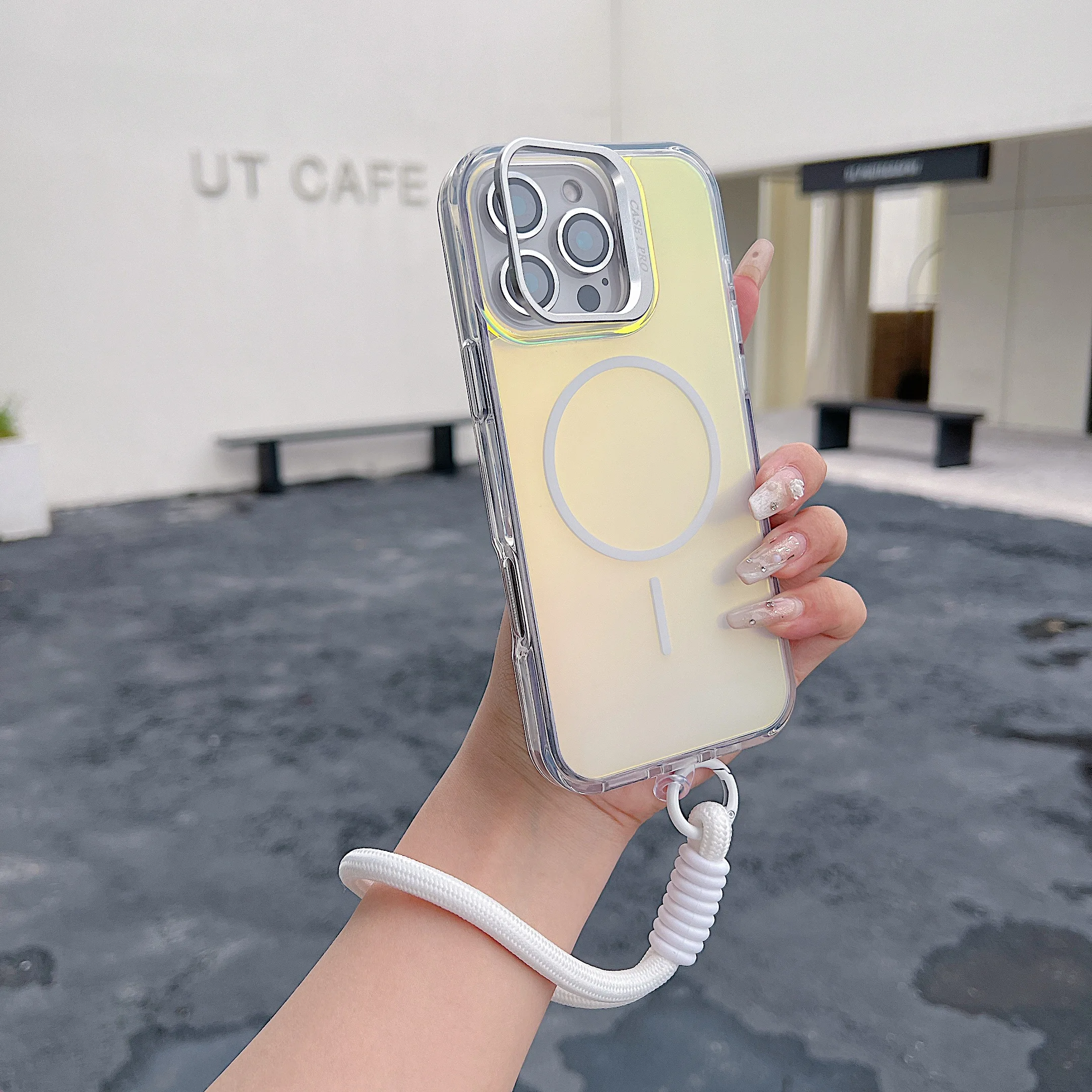 Hardened PC Magnet Shockproof Phone Case for iPhone 16 Pro Max Compatible Lanyard Lens Film Mobile Camera Cover Protector