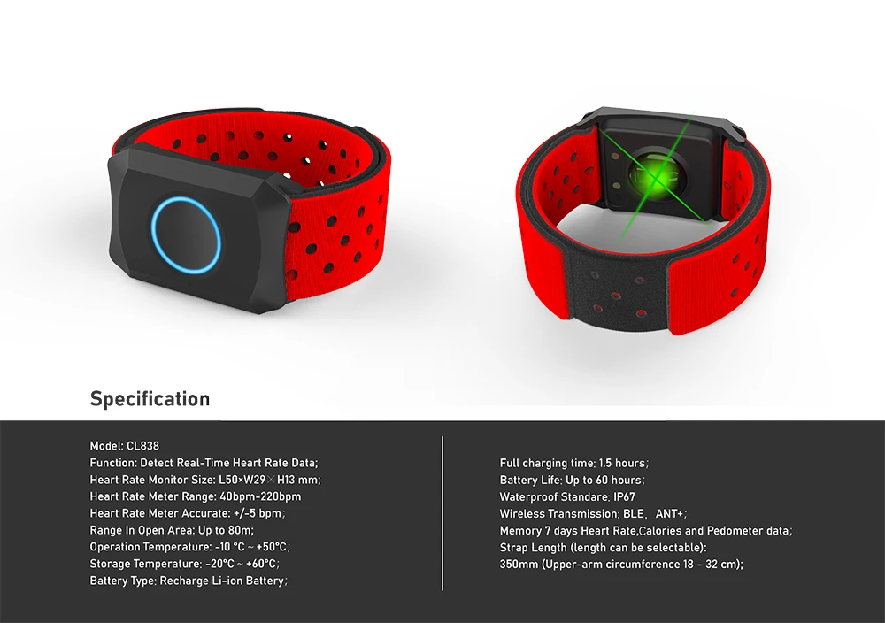 Chileaf Heart Rate Monitor Armband  BLE/ANT+ HRM Arm Strap for Group Fitness Exercise   Support API/SDK