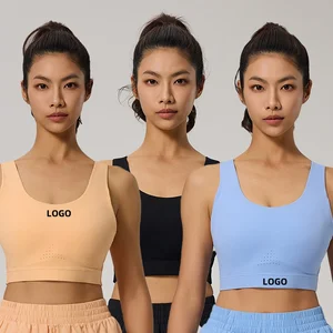 Custom Logo High Quality Women Fixed Cup Pad Running High Impact Support Yoga Workout Fitness Bras Tank Crop Top Gym Sports Bra