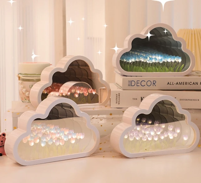 Cloud Shape 10 20 Tulip DIY Kits Creative Night Light Birthday Party Gifts Led Tulip Lamp with Mirror and Battery Light Inside