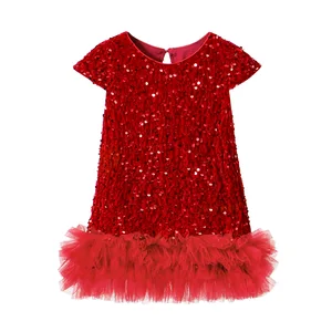 Temu Autumn 2026 European & American Fashion Girls' Sleeveless Sequin Mesh Stitching Cotton Vest Dress for Children