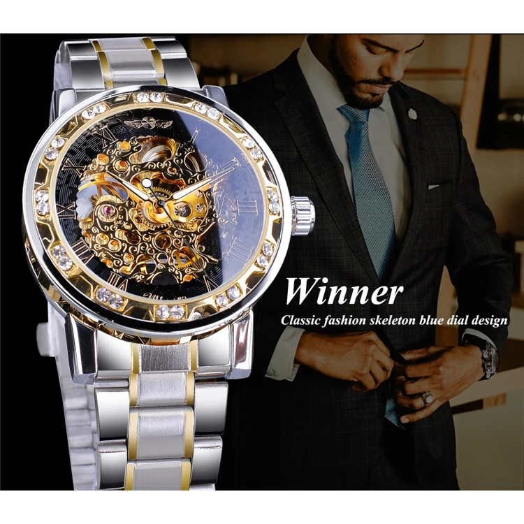 WINNER 278 Stainless Steel Skeleton Manual Mechanical Watch